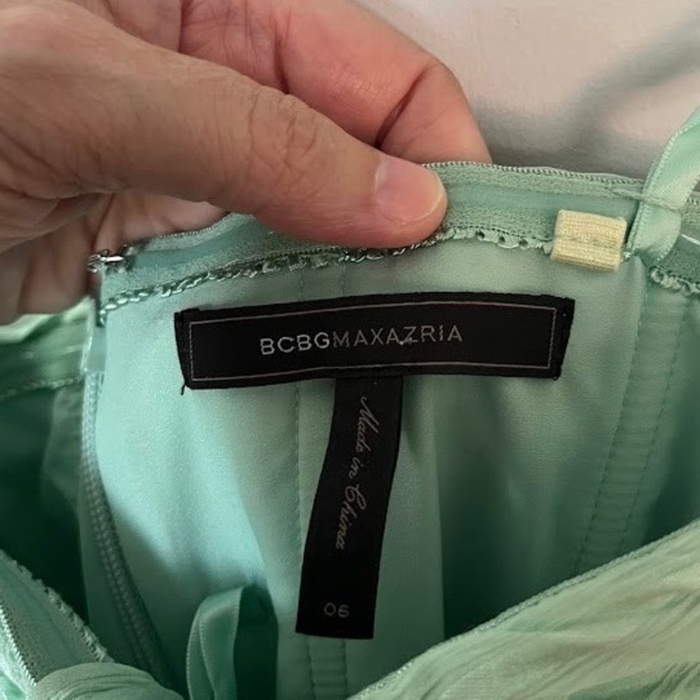 BCBGMaxAzria Mint Green Asymmetrical Pleated High-Low Dress - Picture 5 of 10
